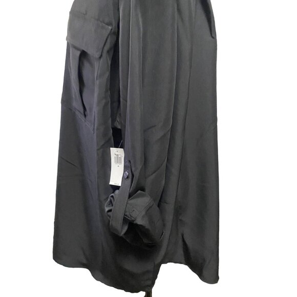 Old Navy Top Long Roll Tab Sleeve Womens 2X Button Up Double Pockets Black XXL - Picture 5 of 10